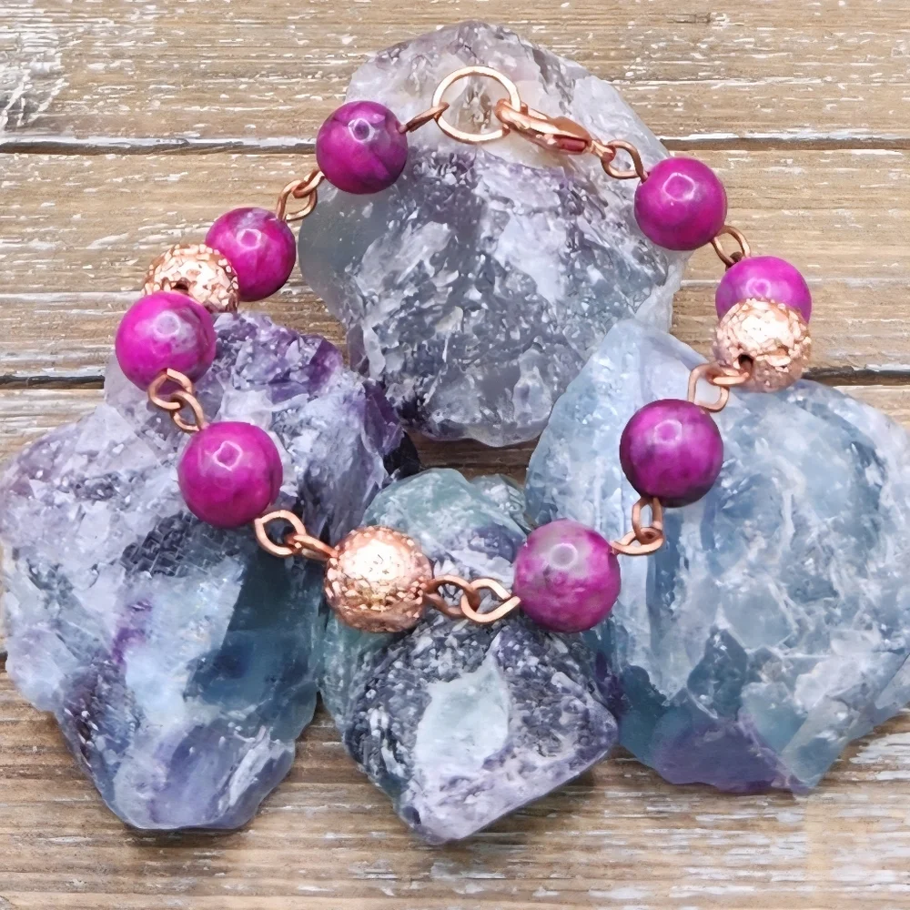 Sugilite and Copper Electroplated Lava Rock Linked Bracelet